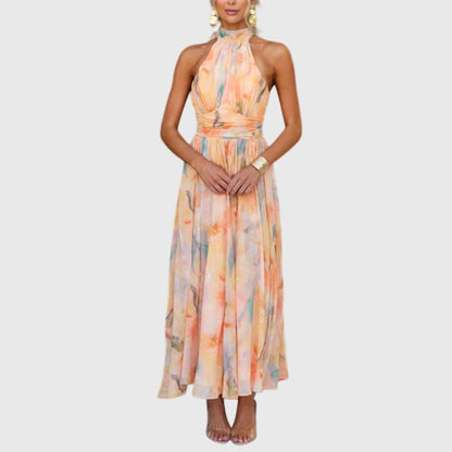 Damen Maxikleid Mit Wasserfarben Print Und Neckholder