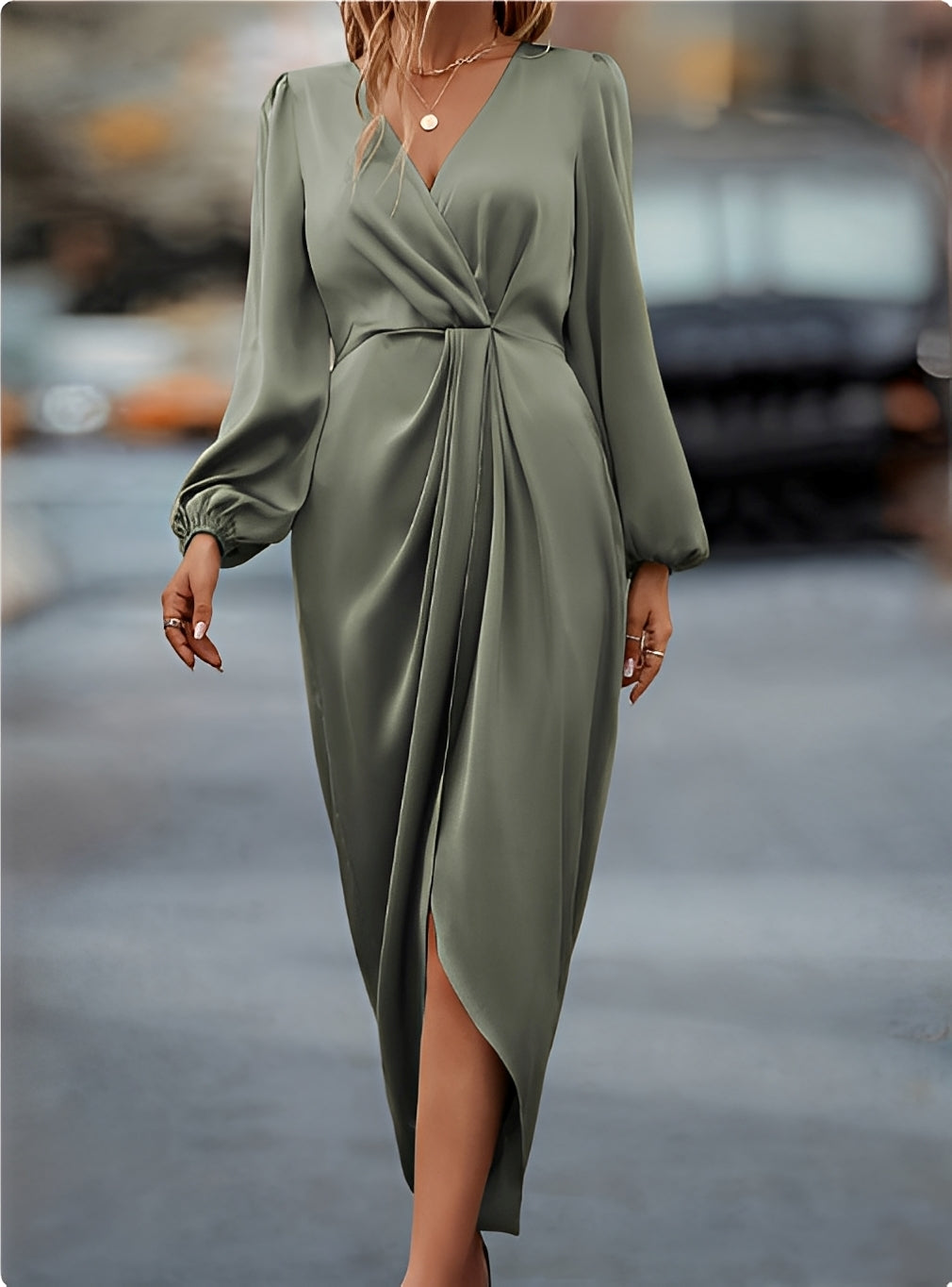 Damen Maxikleid In Wickeloptik Mit Bindegürtel