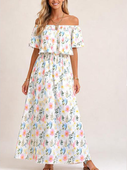 Damen Sommer Maxikleid mit floralem Off-Shoulder-Design