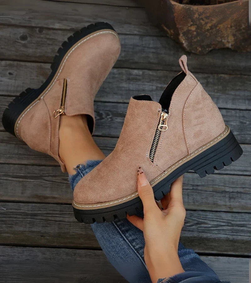 Damen Stiefeletten Mit Plateau Rundem Zehenbereich