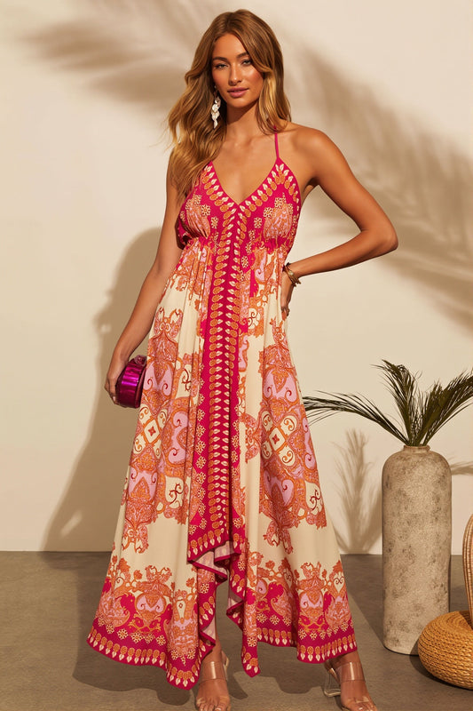 Damen-Maxikleid mit Neckholder und Geoprint in voller Ansicht