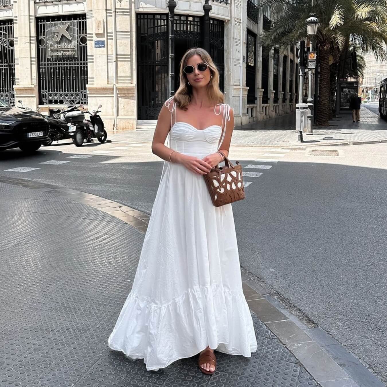 Polyester Knöchellanges langes Kleid Weiß