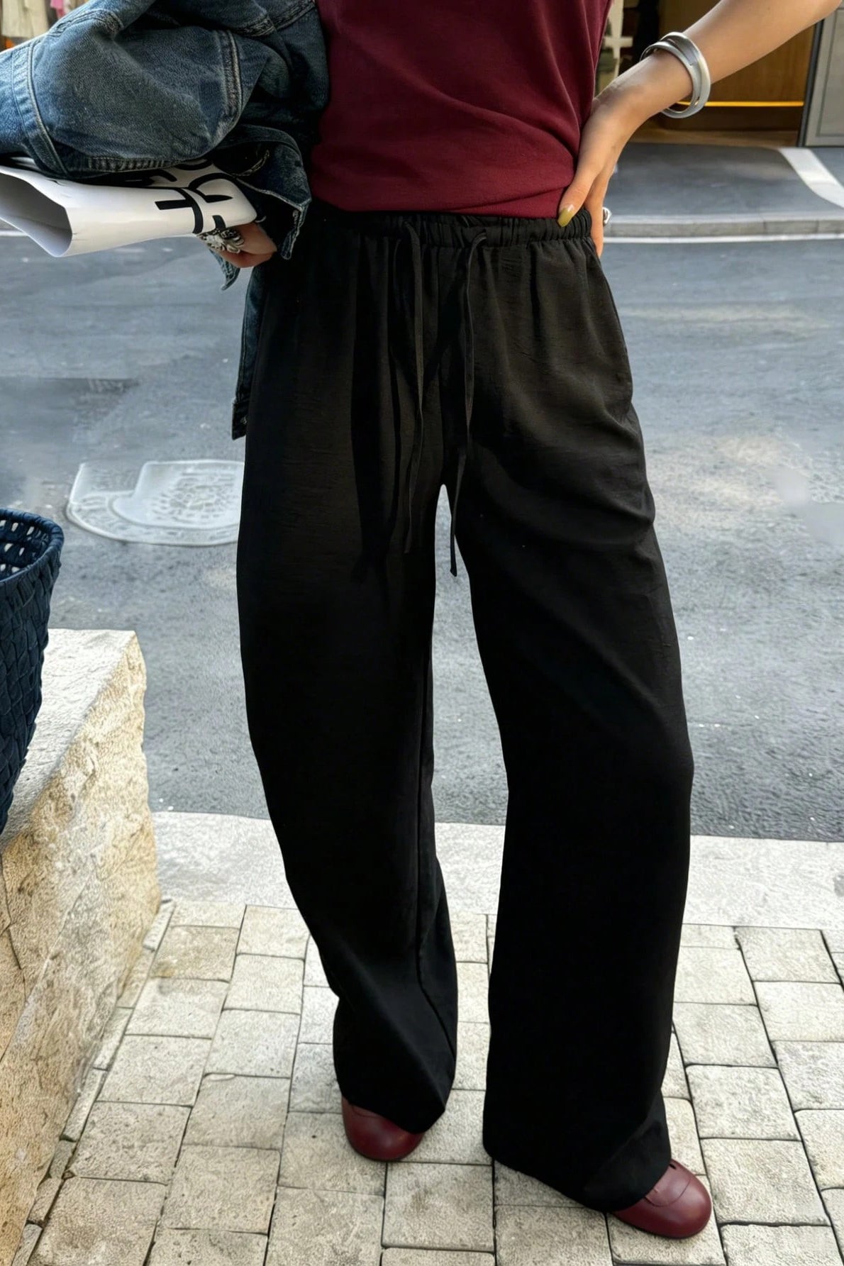 Damen Wide Leg Hose mit Tunnelzug und Taschen im Ganzkörperlook