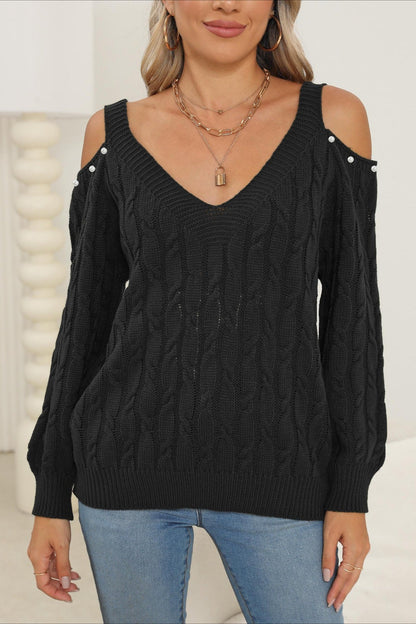 Damen Pullover Off Shoulder Mit V Ausschnitt
