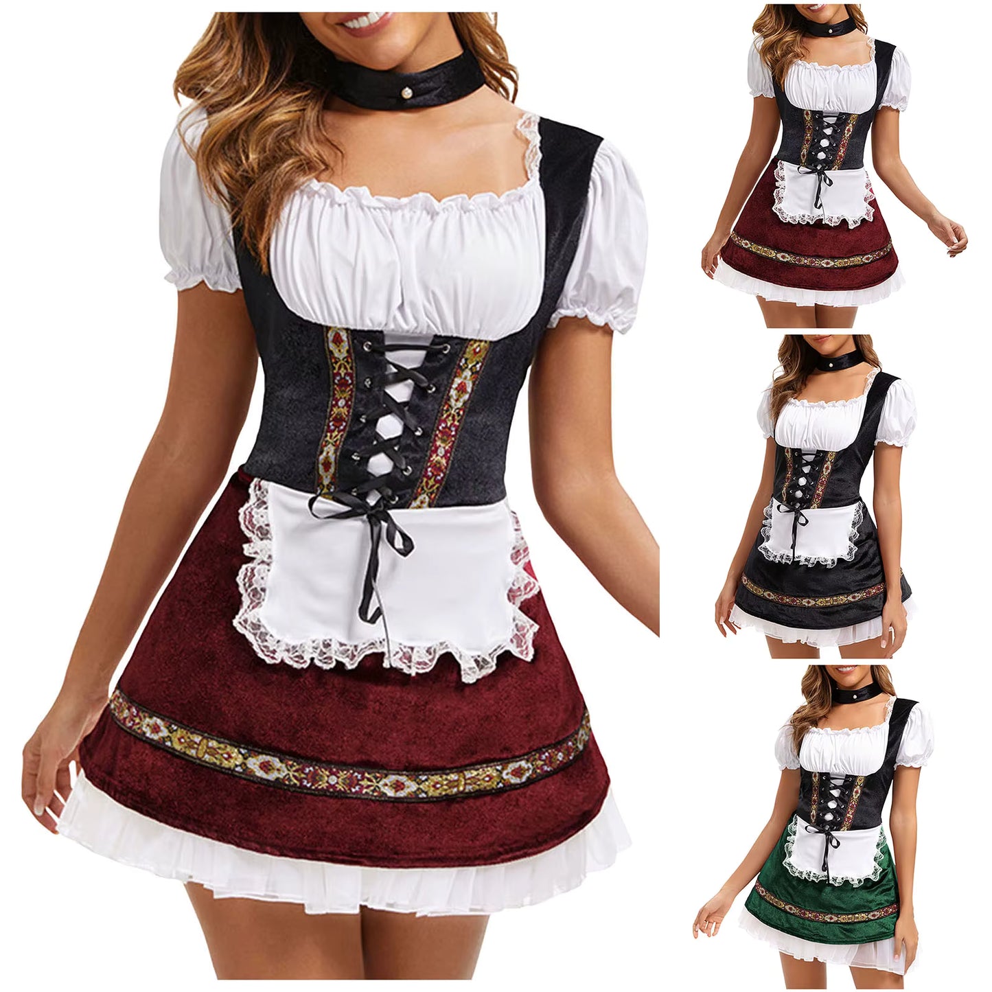 Damen-Bayerisches Schnür-Dirndl Kleid Traditionell Oktoberfest Vintage