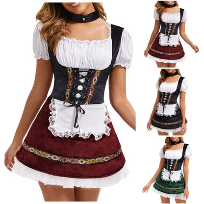 Damen-Bayerisches Schnür-Dirndl Kleid Traditionell Oktoberfest Vintage
