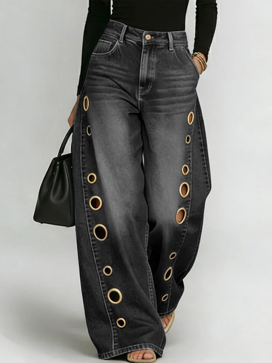 Damen High-Waist Freizeit Jeans mit weitem Bein