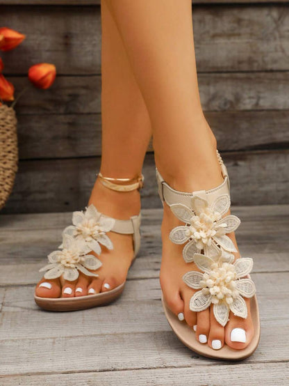 Orthopädisch inspirierte Damen Sandalen mit aufgesetzten Blumen