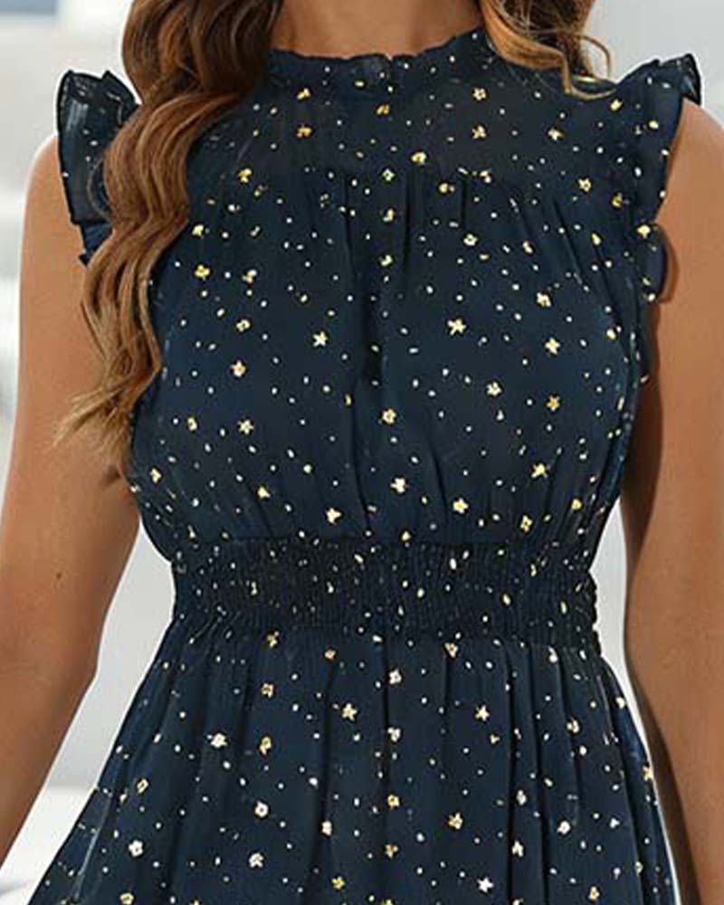 Damen ärmelloses knielanges A-Linien-Kleid mit Rüschen von hinten