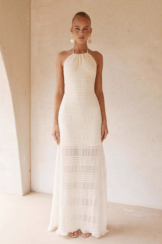 Damen-Maxikleid aus Chiffon mit Raffbund und Neckholder in voller Länge