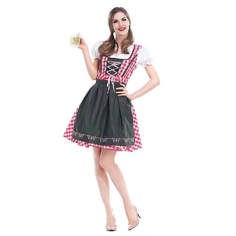 Damen Karo Oktoberfest Dirndlkleid mit Schürze