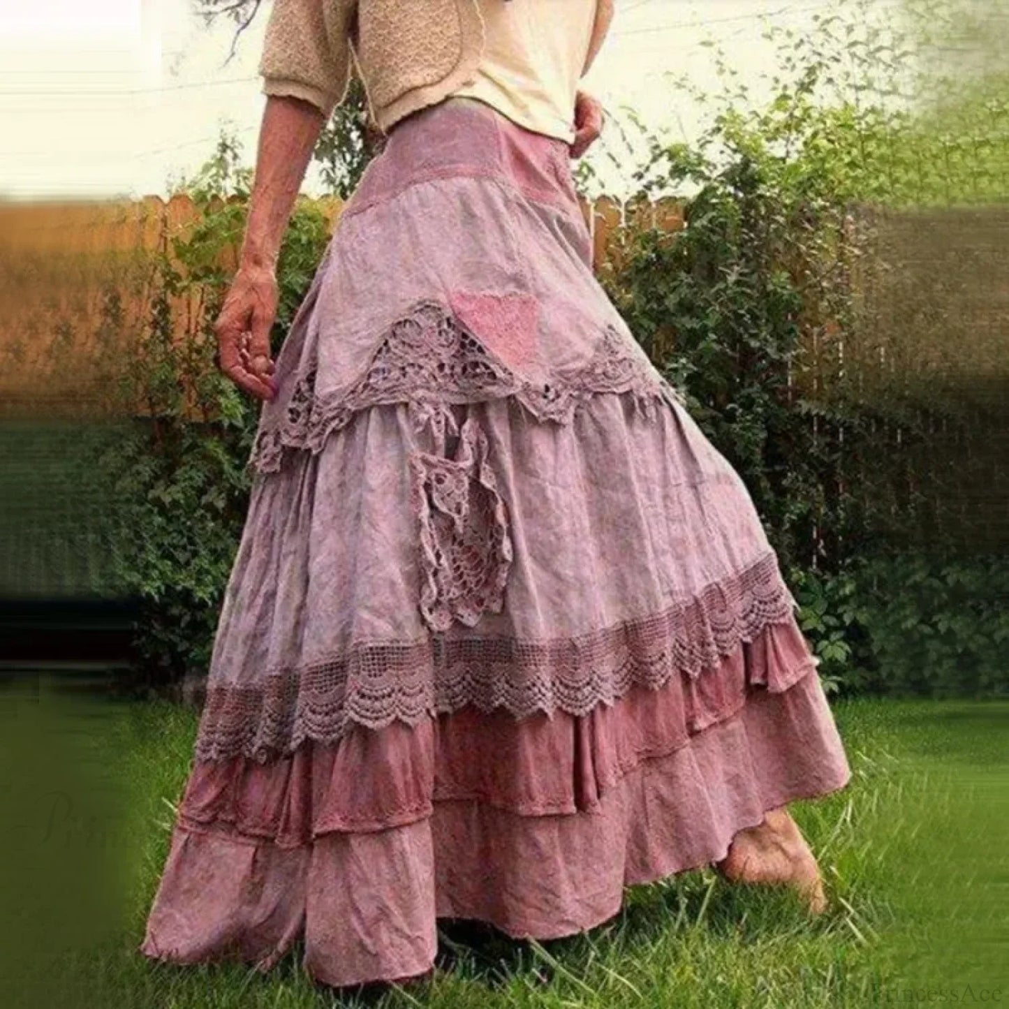 Maxirock mit Rüschen aus Baumwollmischung für Damen in Übergröße, Vintage-Stil