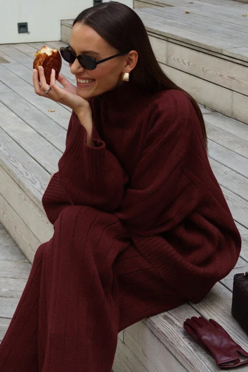 Damen-Strickset mit lockerer Hose für einen stilvollen Look
