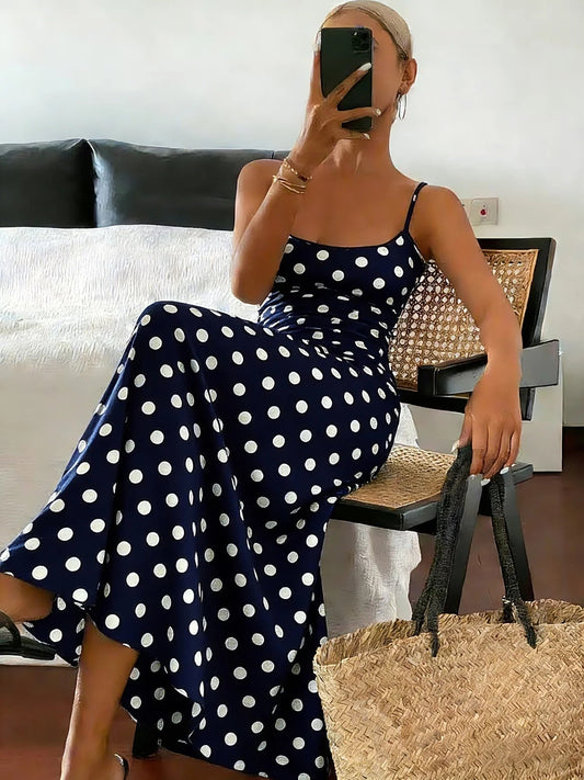 Ärmelloses eng anliegendes Midikleid aus Polyester mit Polka-Dots für Damen