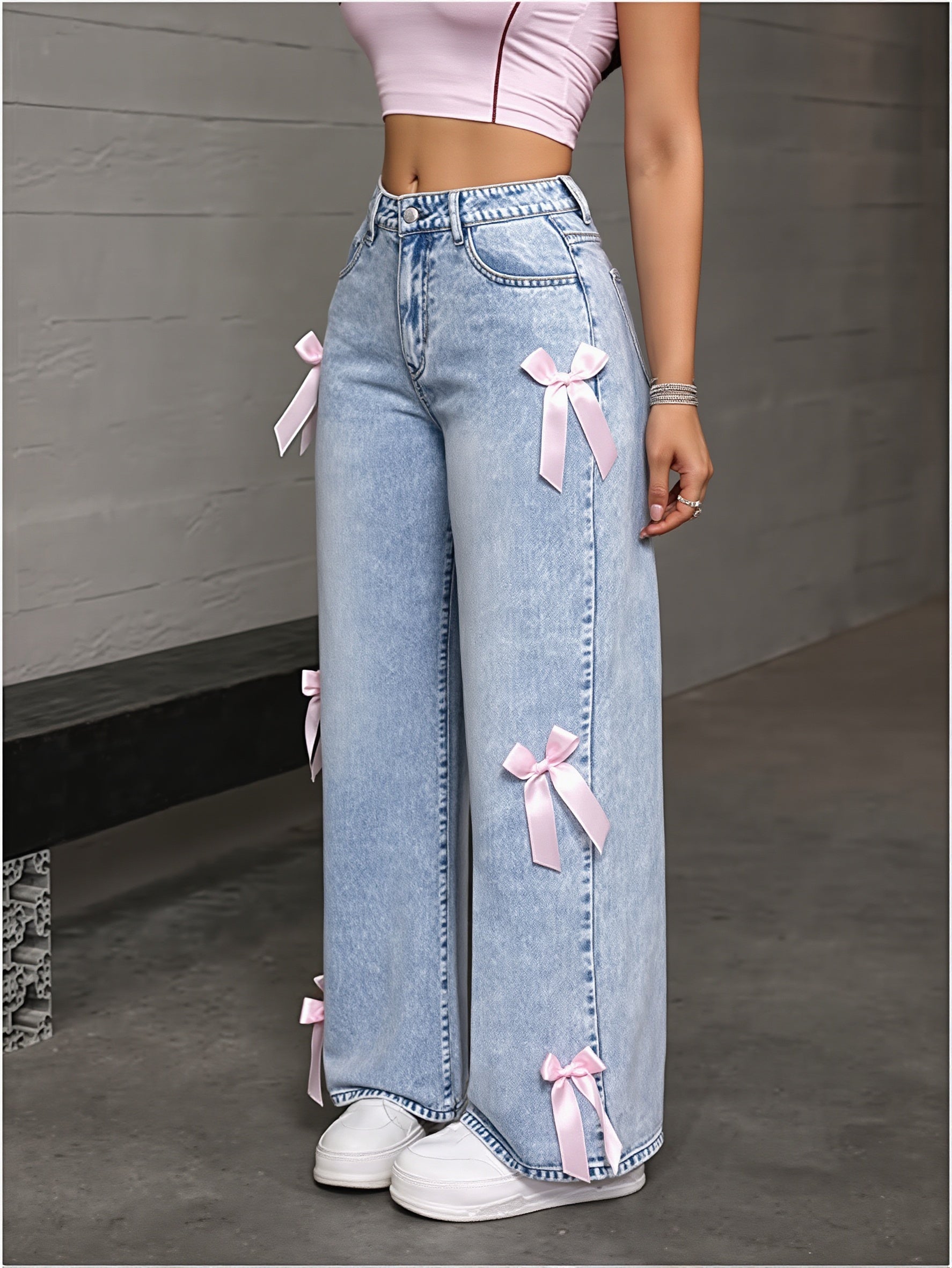 Washed Straight-Leg-Jeans für Damen mit lockerem Sitz, Detailansicht