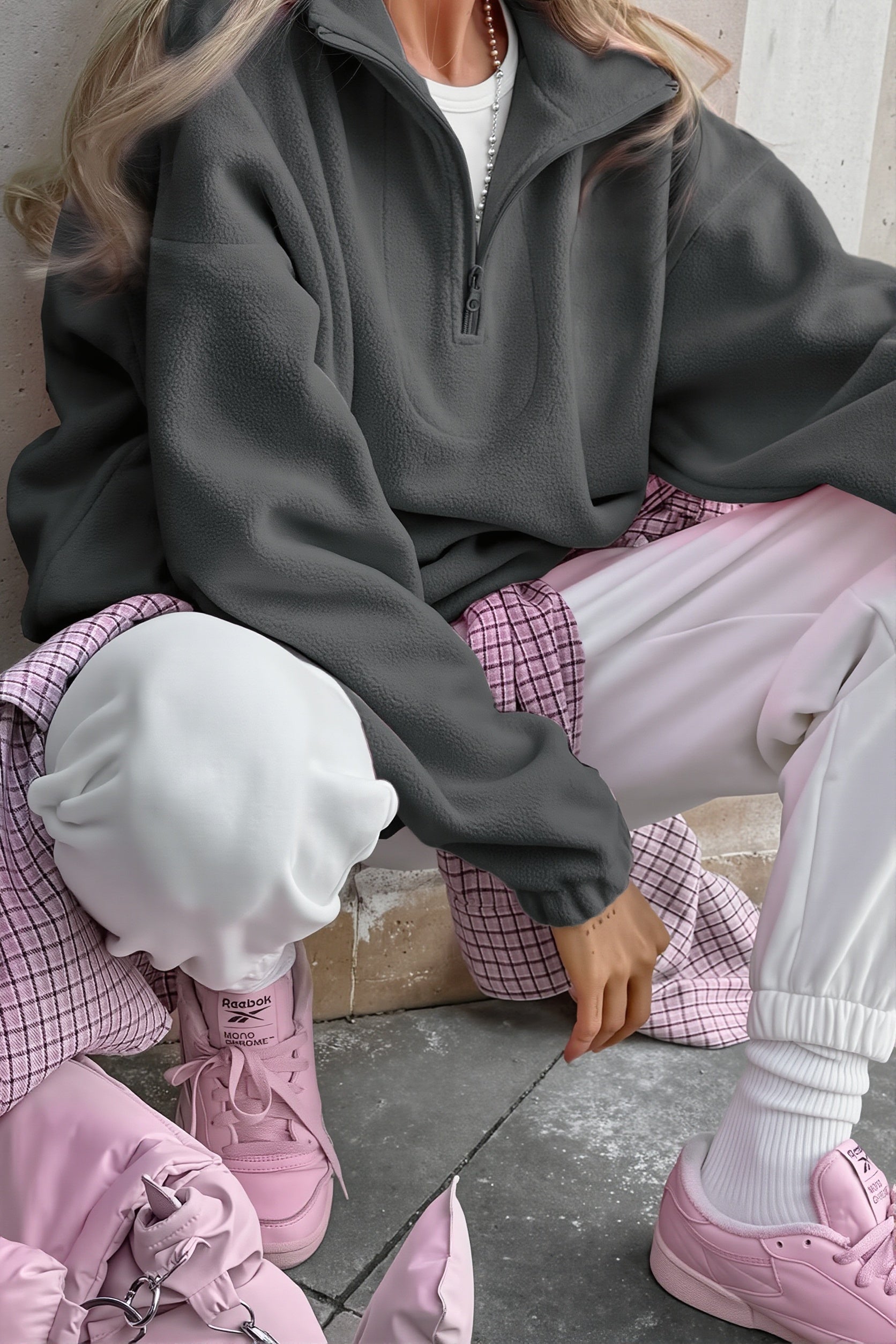 Damen Fleece Sweatshirt mit langen Ärmeln, Frontansicht