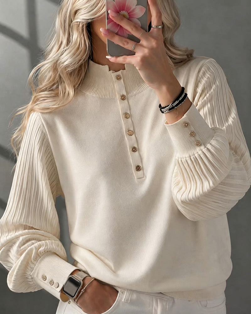 Gerippter Rollkragenpullover Mit Puffärmeln