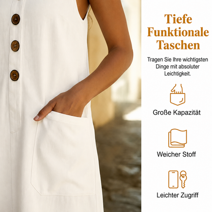 Ärmelloses Kleid aus Leinengemisch mit Knopfleiste