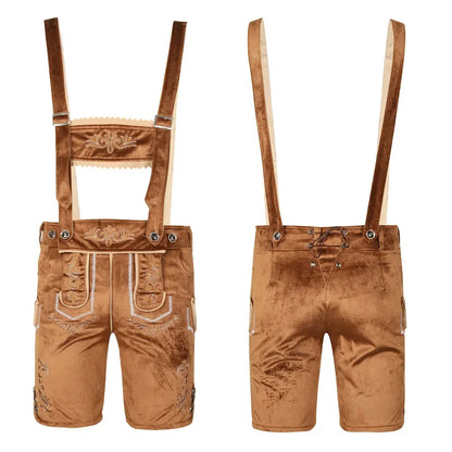 Braune Lederhose mit verstellbaren Hosenträgern für Herren