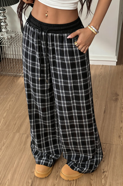 Karohose für Damen mit elastischem Bund und weitem Schnitt