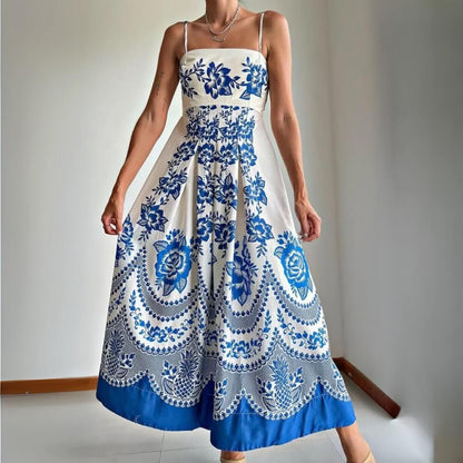 Polyester Spaghetti-Träger Midikleid Blau
