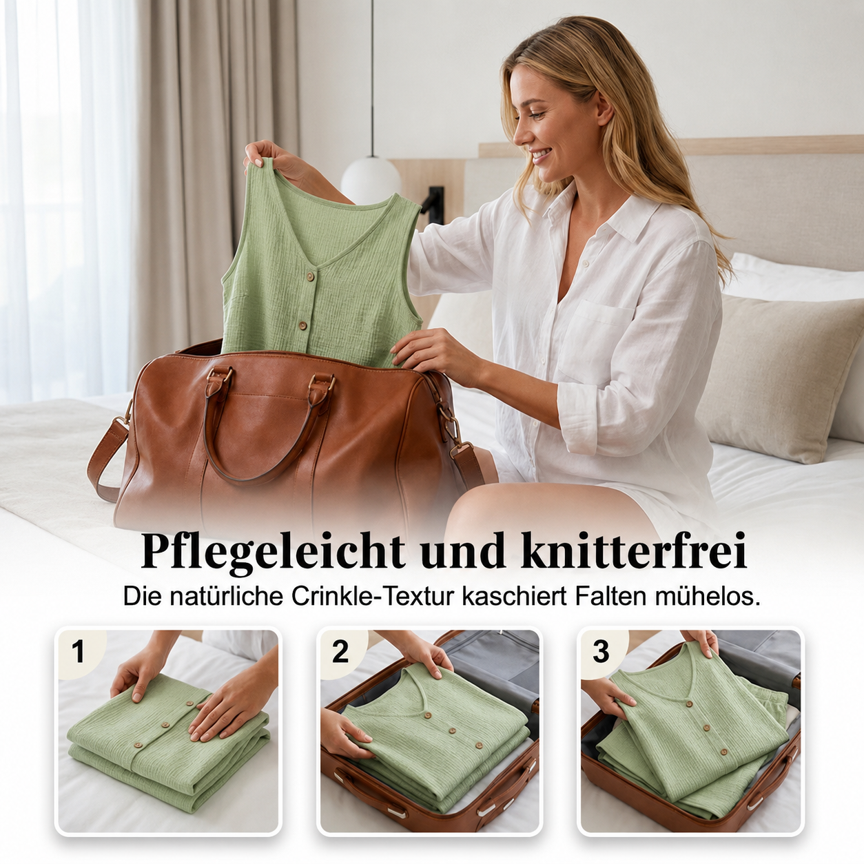 Zweiteiliges Set mit Knopfleiste aus gekrepptem Stoff