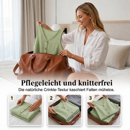 Zweiteiliges Set mit Knopfleiste aus gekrepptem Stoff