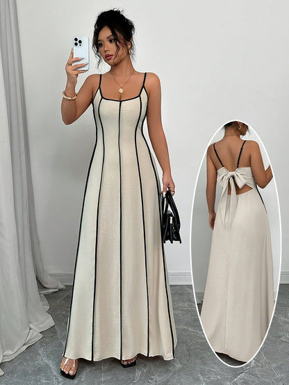 Ärmelloses Viskose-Midikleid in A-Linie Beige