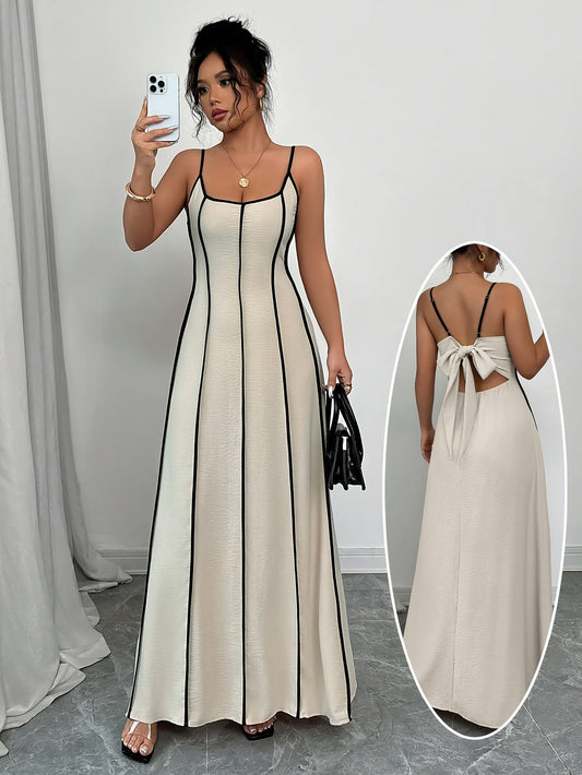 Ärmelloses Viskose-Midikleid in A-Linie Beige