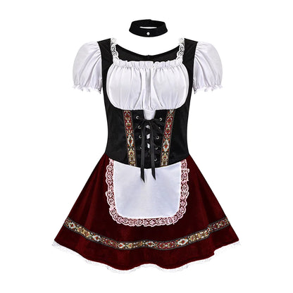 Damen-Bayerisches Schnür-Dirndl Kleid Traditionell Oktoberfest Vintage