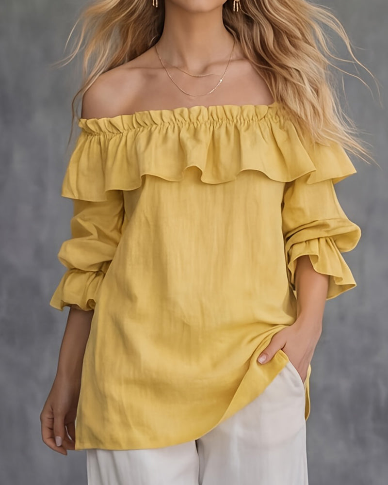 Locker geschnittene Off-Shoulder-Bluse für Damen in einfarbigem Design