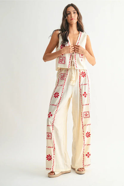 Boho Zweiteiler aus Leinen für Damen in sommerlichem Look mit lockerer Passform