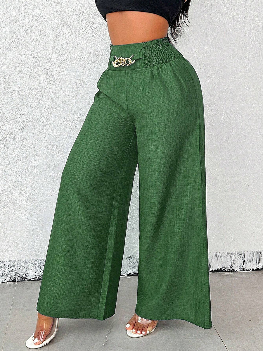 Detailansicht des elastischen Bundes der weiten High-Waist-Hose