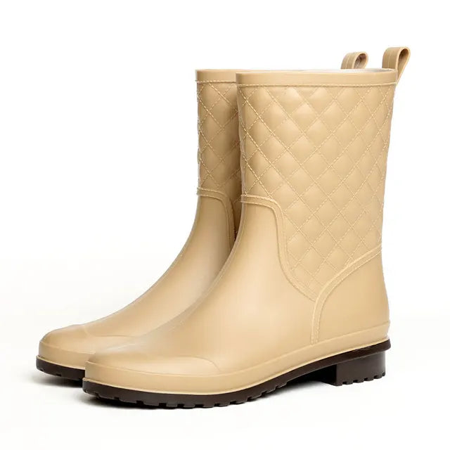 Damen Plateau Gummistiefel Kariert Wasserdicht