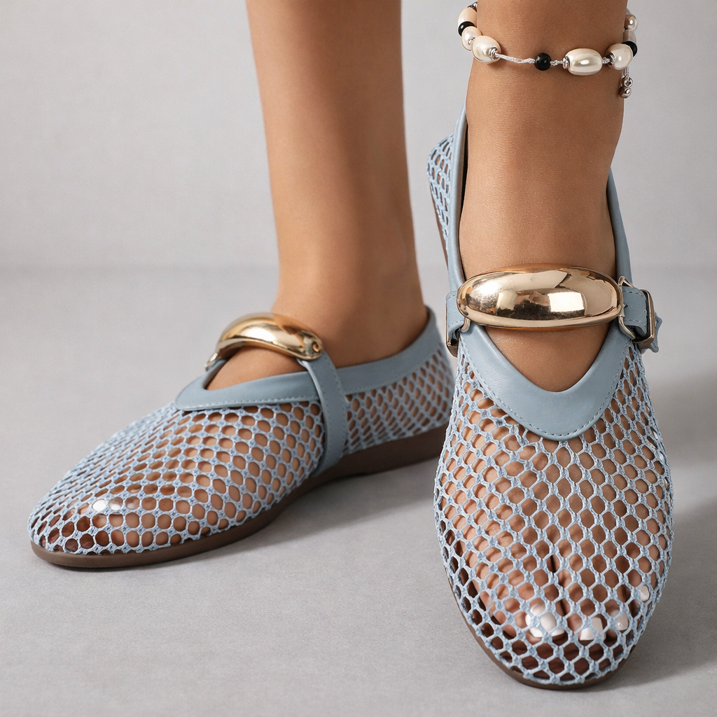 Damen Mary Jane Schuhe Mit Mesh Und Flacher Sohle