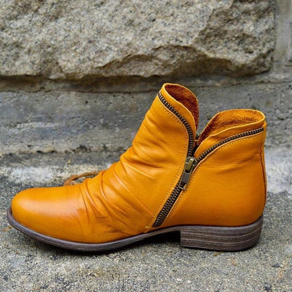 Damen Knöchelhohe Lederstiefeletten Mit Reißverschluss