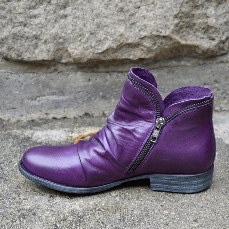Damen Knöchelhohe Lederstiefeletten Mit Reißverschluss