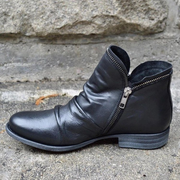 Damen Knöchelhohe Lederstiefeletten Mit Reißverschluss