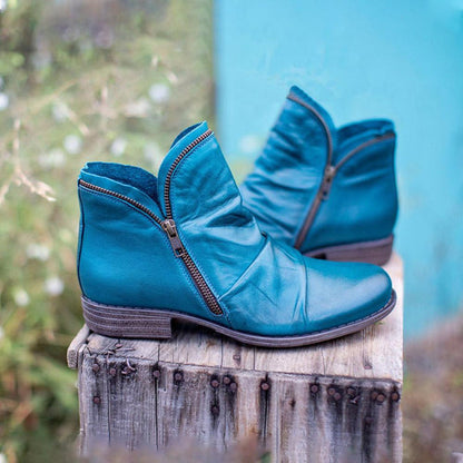 Damen Knöchelhohe Lederstiefeletten Mit Reißverschluss