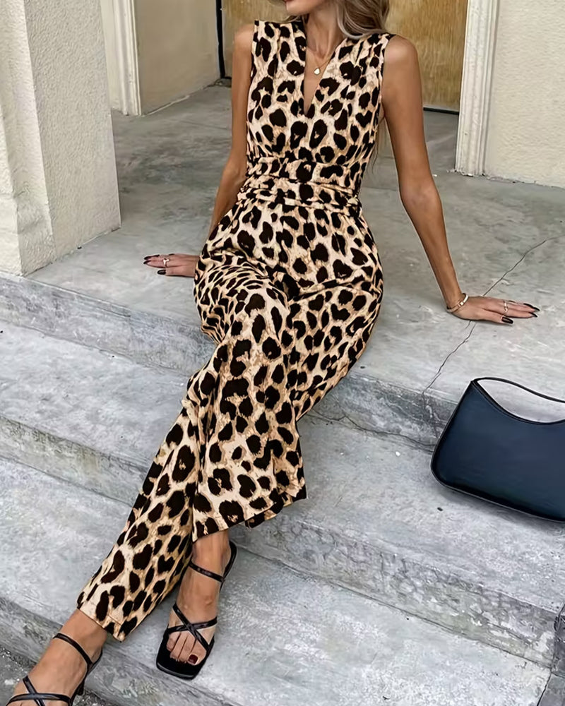 Damen Jumpsuit Ärmellos Mit Leopardenmuster