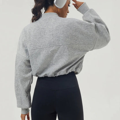 Damen Oversized Sweatshirt aus Baumwollmischung mit halbem Reißverschluss