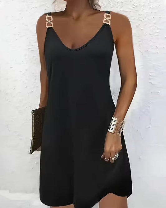 Damen Cami Kleid unifarben und knielang in schlichter Casual-Optik