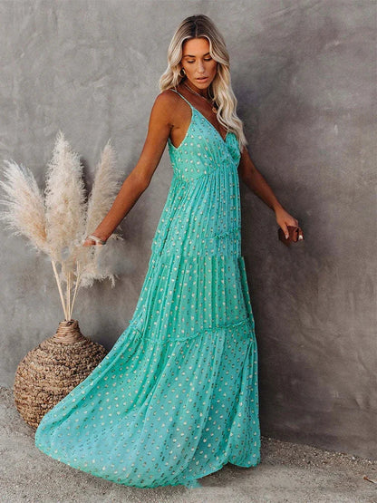 Boho Chic grünes langes Sommerkleid