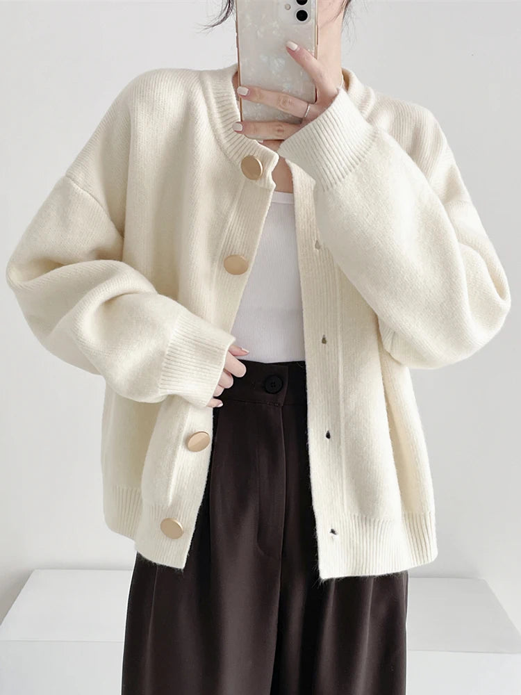 Damen Strickcardigan mit Rundhalsausschnitt und Ein-Knopf-Verschluss