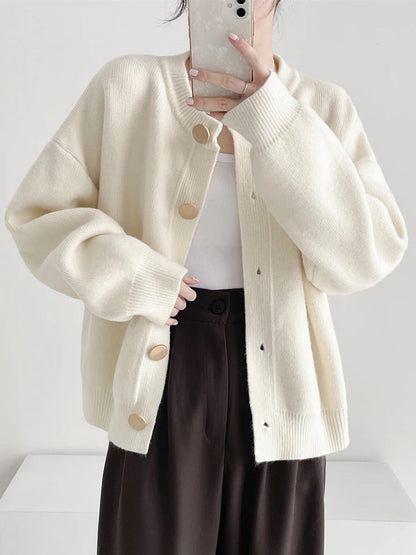 Damen Strickcardigan mit Rundhalsausschnitt und Ein-Knopf-Verschluss