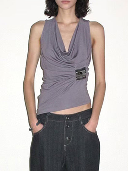 Graues plissiertes Damen-Tanktop ohne Ärmel