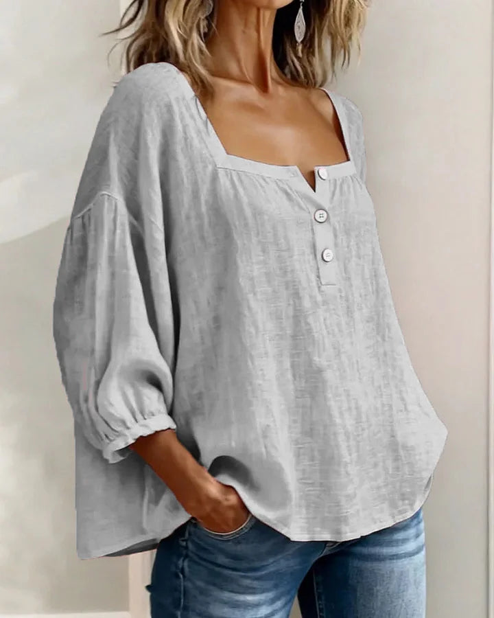 Baumwollbluse mit quadratischem Ausschnitt und langen Ärmeln