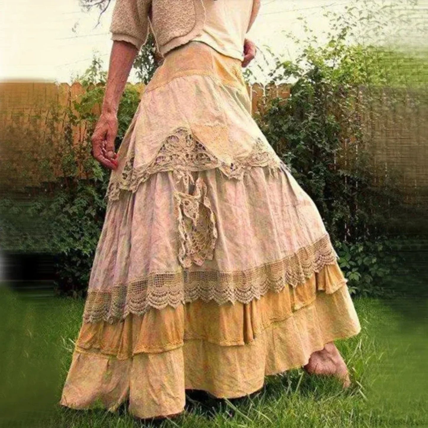 Maxirock mit Rüschen aus Baumwollmischung für Damen in Übergröße, Vintage-Stil