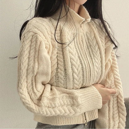 Damen Strick-Cardigan mit Reißverschluss und langen Ärmeln