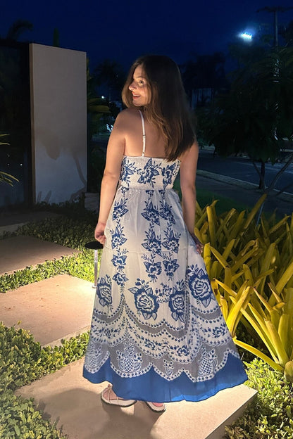 Polyester Spaghetti-Träger Midikleid Blau